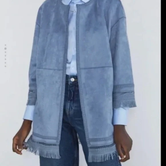 Zara Fringed Faux Suede Jacket - Picture 3 of 9